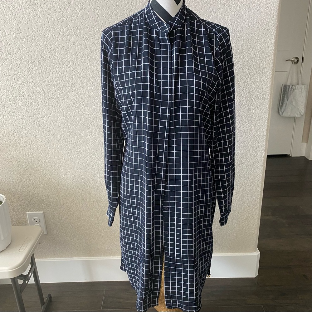 MICHAEL Michael Kors || navy blue windowpane flowy dress